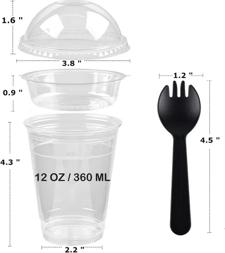 Miniatura 2 de Zezzxu Paquete de 50 tazas desechables de parfait de 12 onzas con tapas de cúpula sin agujero, compartimento para coberturas y tenedor, conatiner