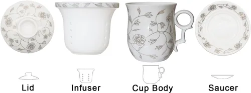 Miniatura 2 de Taza de té de porcelana con tapa de infusor y juegos de platillos – Taza de café de cerámica china Jingdezhen Taza de té de hoja suelta Sistema