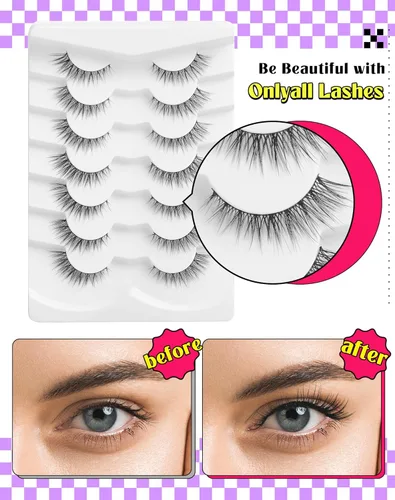 Miniatura 4 de Onlyall Pestañas naturales finas pestañas postizas de aspecto natural, pestañas postizas acampanadas, pestañas postizas suaves y esponjosas, 7 pares