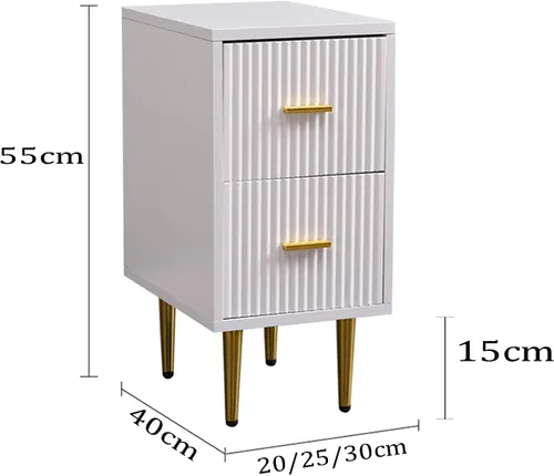 Miniatura 2 de Mesita de Noche MDF pequeña mesita de noche nórdica de lujo delgada con 2 cajones y asas de metal, corredores para dormitorio, sofá, mesa auxiliar