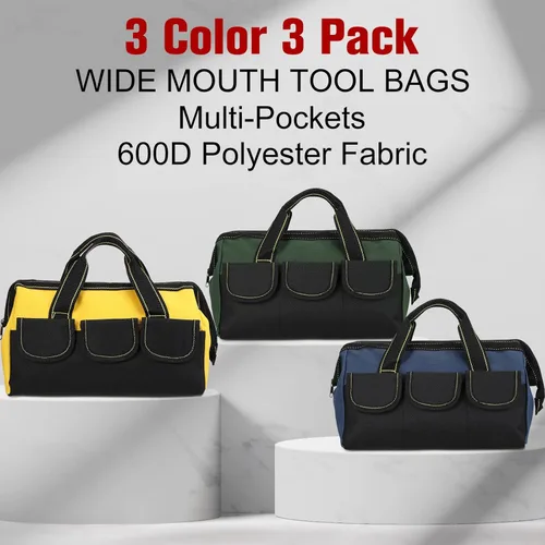 Miniatura 2 de Sanwuta - Paquete de 3 bolsas para herramientas, alta resistencia, fondo rígido impermeable, boca ancha, para electricista, carpintero, mecánico, 13