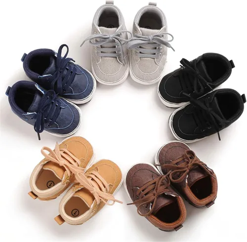 Miniatura 5 de BENHERO Baby Girls Boys PU Leather Shoes Toddler Infant First Walker Soft Sole High-Top Ankle Sneakers Newborn Crib Shoes