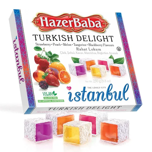 Miniatura 10 de Hazer Baba Delicia Turca de Dulces Lokum, Nueces Mixtas con Sabores de Rosa, Limón y Menta, Caja de Snacks Gourmet, Tradicional, Vegana, Lokum