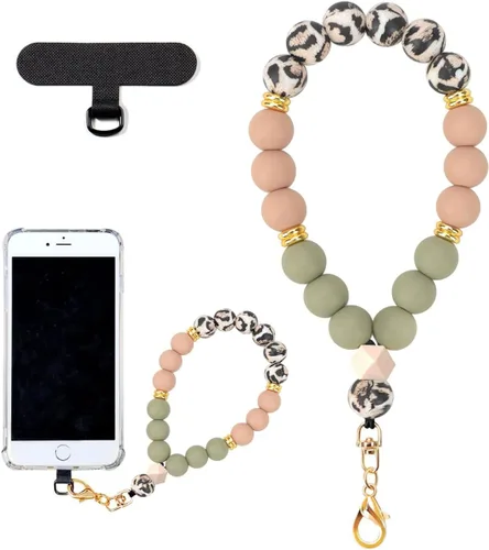 Miniatura 12 de VICHUNHO Correa de muñeca de silicona con cuentas de mármol para teléfono, cordón para celular con pestaña de sujeción, pulsera elástica de muñeca