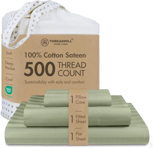 Miniatura 27 de Threadmill - Sábanas de algodón de lujo para hotel, tamaño King, 100% algodón, 500 hilos con bolsillo profundo, ajuste cómodo, suaves y frescas