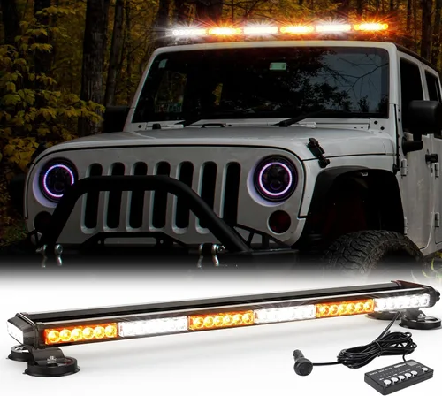Miniatura 9 de WINECO - Barra de luces estroboscópicas LED ámbar de 29.5" para techo, doble cara intermitente, luz de emergencia, señal de peligro, advertencia