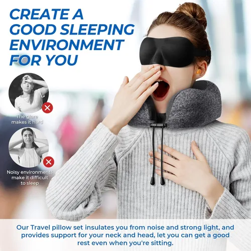 Miniatura 5 de ExploreBliss Almohada de Viaje, Almohadas de Viaje para Dormir en Avión, Almohada para el Cuello con Funda Extraíble y Cierre Ajustable, Juego