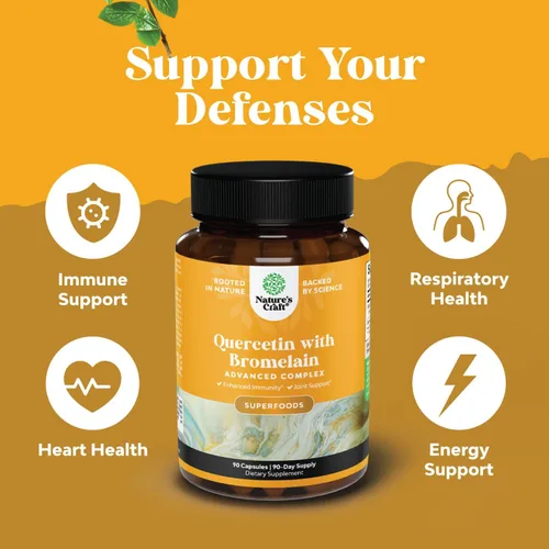 Miniatura 4 de Paquete de quercetina pura con suplemento de bromelina + cápsulas de 500 mg para apoyo inmunológico y respiración y zinc de 50 mg – Mejora
