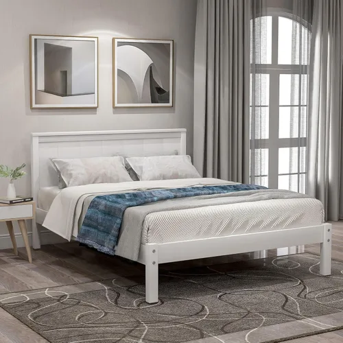 Miniatura 9 de Merax Cama de plataforma de tamaño individual con cabecero, marco de cama de madera con soporte de listones, no necesita somier, cama de plataforma