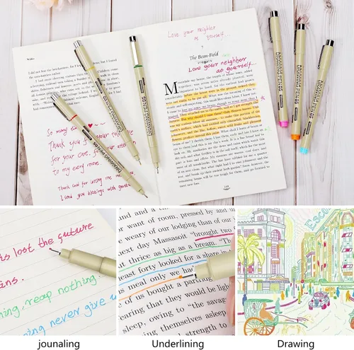 Miniatura 6 de Muchcute 01 Micro Fineliner Dibujo Arte Bolígrafos: 12 Colores 0.25mm Punta Extra Fina Biblia Sin Sangría Diario Zentangle Suministros de Estudio