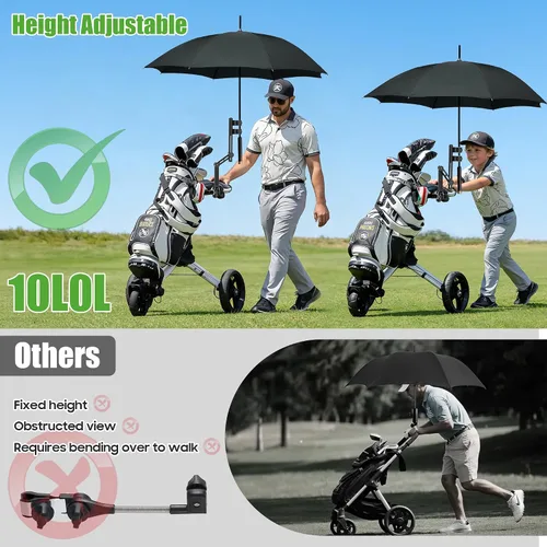 Miniatura 4 de 10L0L Soporte para paraguas de carrito de golf resistente, base de aluminio ajustable de 180° para carros de golf, cochecitos, sillas de ruedas