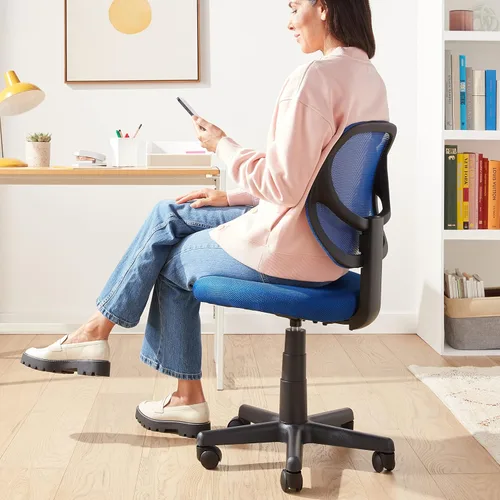 Miniatura 2 de Amazon Basics Silla de escritorio de la oficina de tareas de la computadora de atrás con ruedas giratorias - azul