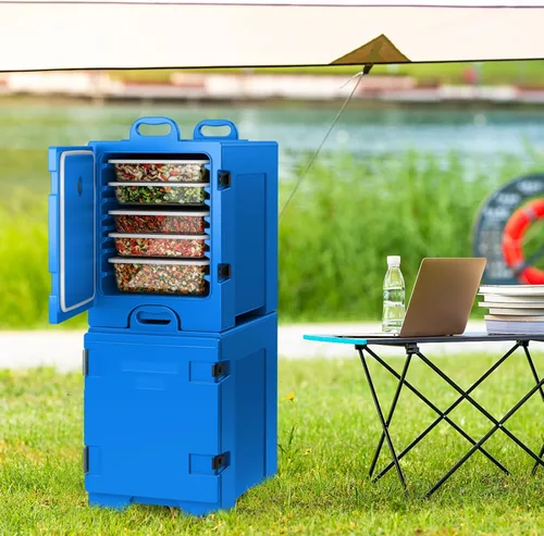 Miniatura 2 de COSTWAY Calentadores de alimentos para catering, cajas calientes para 5 sartenes de tamaño completo, capacidad de 81 cuartos de galón, diseño Azul