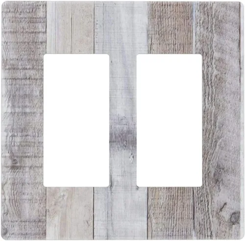Miniatura 62 de Placa de pared dúplex de receptáculo de dispositivo de 1 gang de madera envejecida blanca gris con veta de tablón, cubierta de enchufe eléctrico