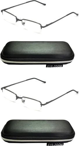 Miniatura 9 de Paquete de 2 lentes de lectura rectangulares de metal con media montura con estuche para hombres y mujeres
