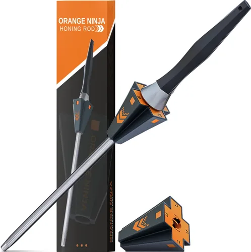 Varilla de afilar cuchillos Ninja naranja de 10 pulgadas con guías de ángulo ajustables de 17° y 20°, afilador de acero de alta calidad para