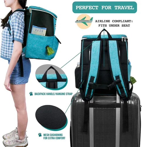 Miniatura 5 de PetAmi - Bolsa de viaje para perros con mochila, bolsas para perros aprobadas por aerolíneas para viajar, bolsa de pañales para cachorros, azul mar