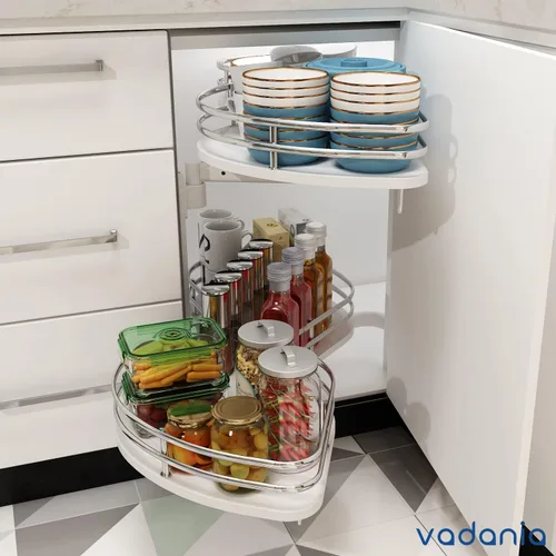 Miniatura 7 de VADANIA Organizador extraíble de apertura hacia la izquierda para gabinete de cocina de esquina ciega de 32", bandeja abatible de 2 niveles, cierre