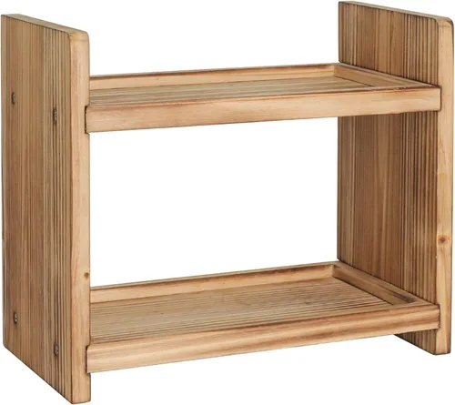 Estante de especias de madera de 2 niveles, organizador de encimera para cocina y baño, estante de almacenamiento multiusos para cosméticos,