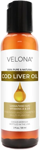 velona Aceite de hígado de bacalao – 2 onzas líquidas | 1,000A/100D UI/g Omega 3 Vitaminas A y D3 | Aceite nórdico de origen sostenible del Ártico