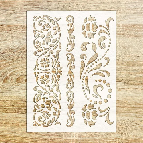 Plantilla (6 x 8 pulgadas) Barroco Floral Decoración Cordones FLONZ Plantilla decorativa para pintura de pared, álbumes de recortes y decoración de