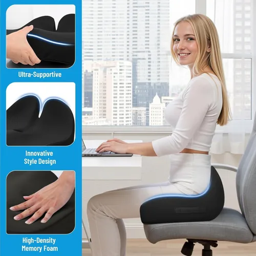 Miniatura 4 de Cushzone Cojín de asiento, cojines de espuma viscoelástica para silla de oficina, diseño curvado ergonómico para ciática, coxis, soporte de asiento