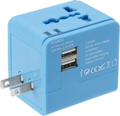 Miniatura 2 de Lewis N. Clark Global Adapter con cargador USB, Azul), EK150BLU