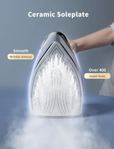 Miniatura 3 de Plancha de vapor para ropa, apagado automático de 3 vías, suela recubierta de cerámica con vapor de ráfaga, antigoteo y anticalco, autolimpieza
