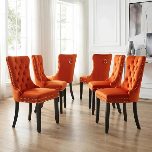 Miniatura 103 de Velvet Dining Chairs Set of 2, Tufted High Chairs with Nailhead Trim, Pull Ring, Black Solid Wood Legs, Elegant Upholstered Accent Chairs for Dining