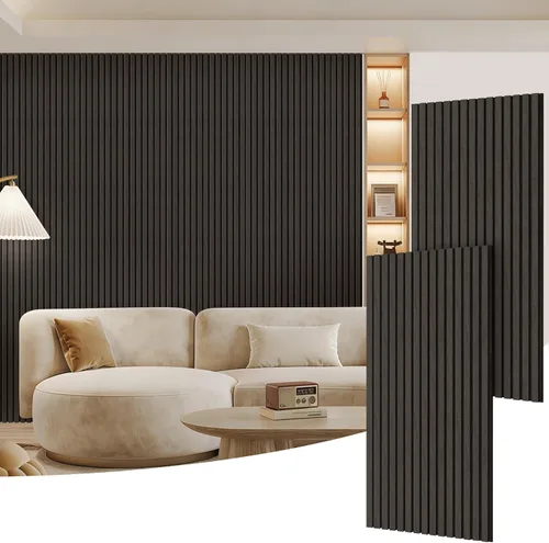 Miniatura 13 de Paquete de 2 paneles de madera para pared, paneles acústicos de listones de madera de 48 x 24 pulgadas, paneles acústicos para decoración de paredes