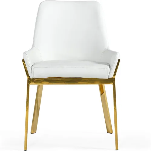 Miniatura 3 de Limari Home Raimond Collection - Silla de comedor tapizada de piel sintética moderna con patas de acero inoxidable, color blanco, dorado