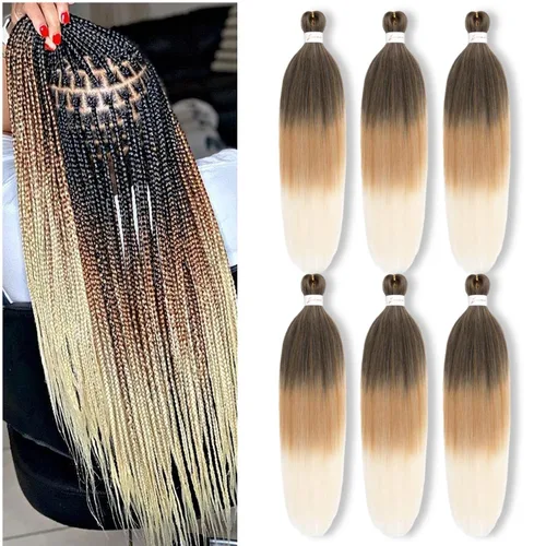 Cabello trenzado preestirado, cabello trenzado degradado de 24 pulgadas, 6 paquetes de ajuste de agua caliente, cabello sintético Yaki profesional