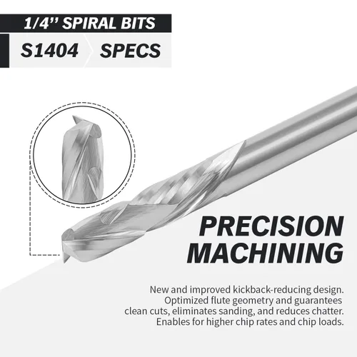 Miniatura 4 de Zahyox Broca de fresadora en espiral de compresión de vástago de 1/4 pulgada, juego de 2 piezas, fresadora CNC para madera, 1/4 diámetro x 1 CL x