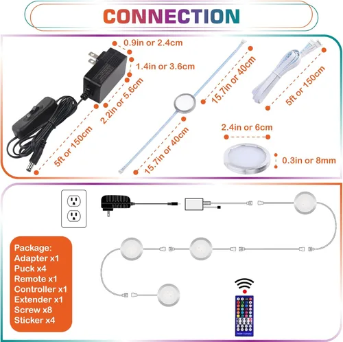 Miniatura 2 de RGBW - Kit de luces LED para debajo del gabinete, iluminación de vitrinas de colección, cambio de color multicolor y blanco verdadero, control