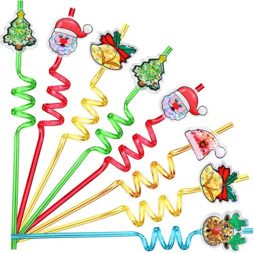 25 regalos de fiesta de Navidad con purpurina, regalos de actividades de Navidad, pajitas locas para beber, regalos para niños y adultos,