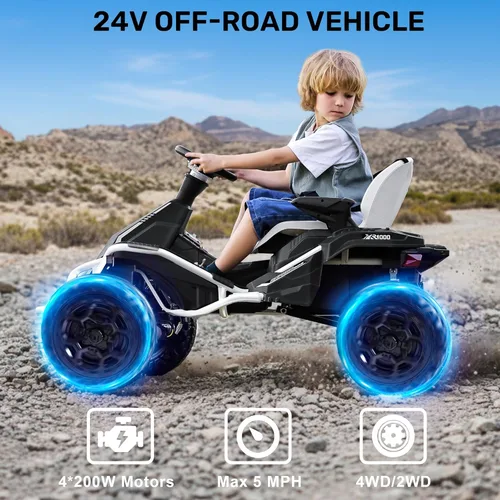 Miniatura 2 de ANPABO Juguete de Montar 24V 4x4 para Niños Grandes, Motores 4x200W, 5MPH, Automóvil para Niños con Control Remoto para Padres, Asiento Ancho Blanco