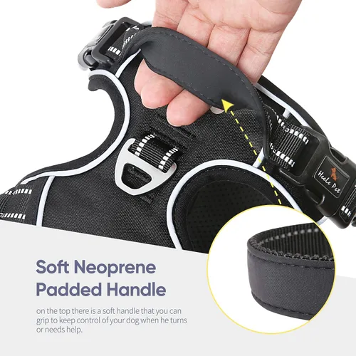 Miniatura 6 de Arnés para perro HEELE, arnés reflectante ajustable y acolchado sin tirones para perros pequeños, medianos y grandes con asa para caminar y Negro