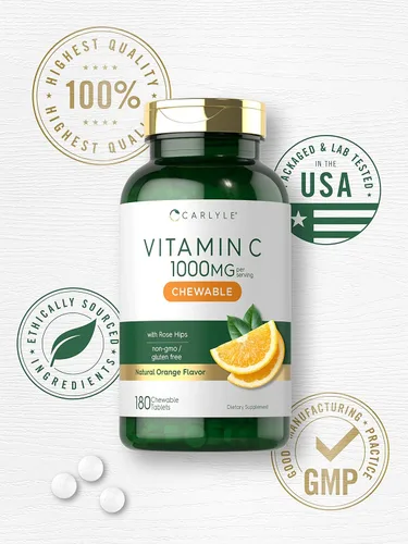 Miniatura 5 de Carlyle Masticables de vitamina C 1000 mg 180 tabletas Vegetariano, sin OMG, suplemento sin gluten