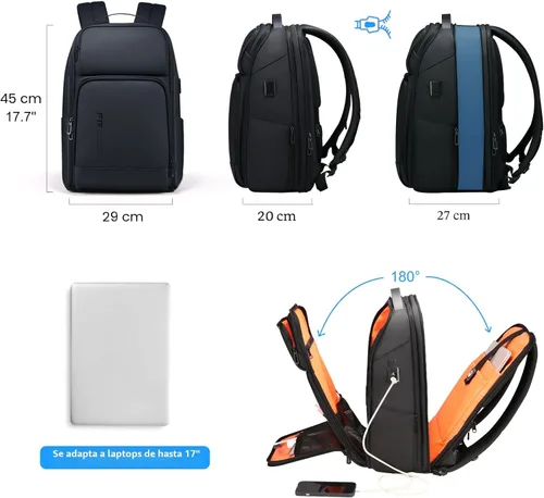 Miniatura 2 de Mochila para portátil de 17 pulgadas para hombre de FENRUIEN, Negro, 17 pulg.