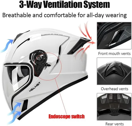 Miniatura 3 de Casco integral Bluetooth para motocicleta aprobado por DOT, casco modular para motocicleta con visera solar incorporada, puertos de ventilación