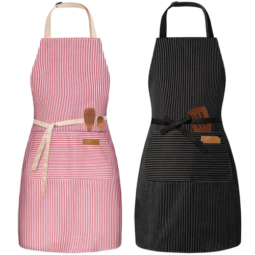 Miniatura 21 de BeLuyi - Paquete de 2 delantales ajustables con peto, delantales de chef para cocina, restaurante, con 2 bolsillos, delantales para mujeres