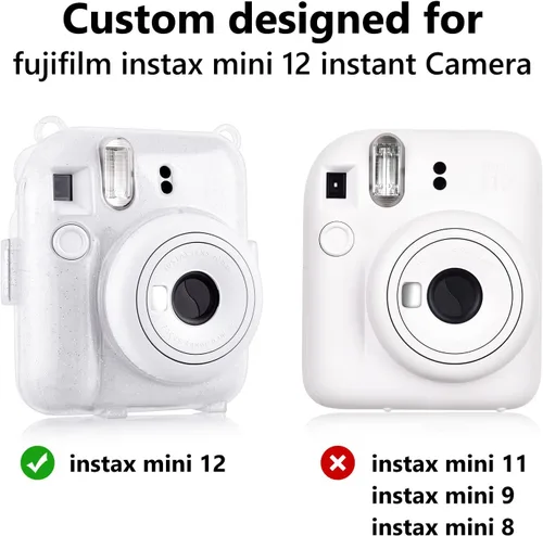 Miniatura 5 de Rieibi Funda transparente compatible con Fuji Instax Mini 12 – Funda con purpurina para cámara instantánea Fujifilm Instax Mini 12 con bolsillo