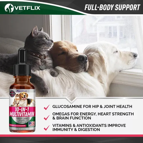 Miniatura 5 de Vitaminas para mascotas 10 en 1 para perros, gatos, cachorros y gatitos – Fabricado en Estados Unidos – Suplemento multivitamínico y glucosamina