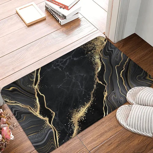 Miniatura 11 de Alfombras de baño negras y doradas para decoración de baño, alfombra de baño de mármol absorbente, alfombra antideslizante para piso, alfombras