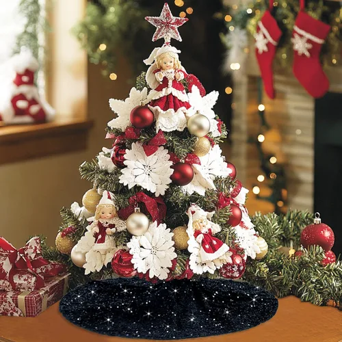 Miniatura 4 de FOTSHARER Falda de Árbol de Navidad Negra de 21 Pulgadas Falda de Árbol de Lentejuelas de Sirena de Terciopelo Faldas de Árbol de Halloween