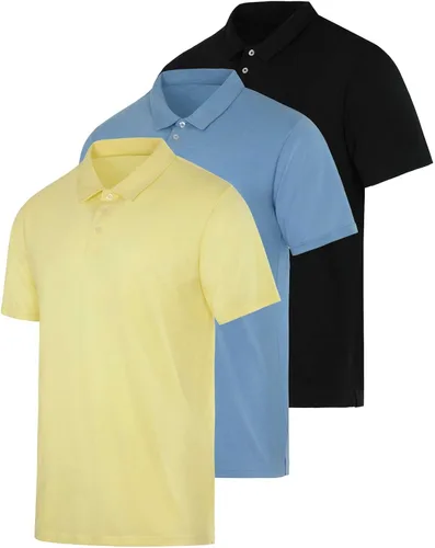 Miniatura 42 de Real Essentials Paquete de 3: Polo de manga corta de algodón para hombre, de secado rápido, transpirable, (disponible en tallas grandes y altas)