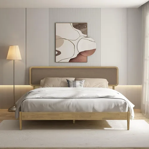 Miniatura 8 de NTC Lupin - Base de cama de madera con cabecero, base de madera de roble macizo y goma con listones silenciosos y soportes centrales de madera