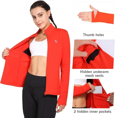 Miniatura 4 de BALEAF Chaqueta de forro polar para mujer, resistente al agua, cremallera completa, para invierno, clima frío, chaquetas térmicas para entrenamiento