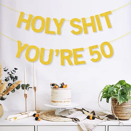 Miniatura 3 de Decoraciones de fiesta de 50 cumpleaños, pancarta para mujeres y hombres, cartel de decoración de fiesta de cumpleaños con purpurina dorada