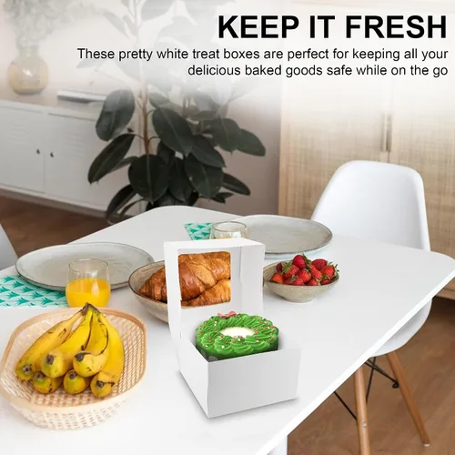 Miniatura 6 de MT Products - Caja de panadería para tartas / pasteles con ventana emergente, de armado automático, de cartón Kraft blanco
